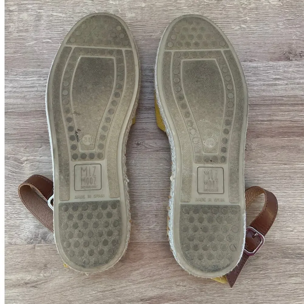 Miz Mooz Cleo Mustard Yellow Suede Leather Espadrille Sandals Sz 39/ 8.5-9 Boho